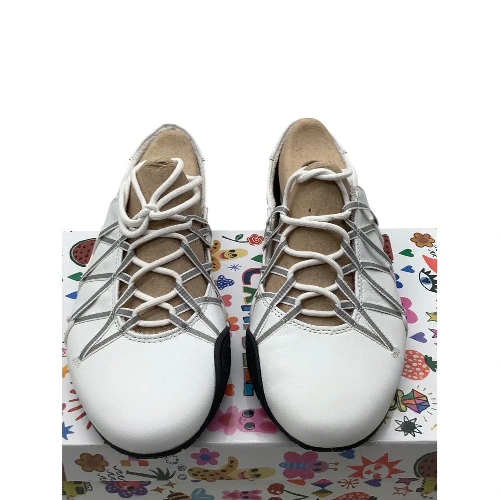 Jeffrey Campbell Womens White Leather Webbed Lace Up Sneakers Size 6 NEW